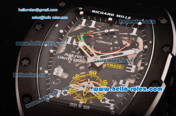 Richard Mille RM036 ST28-UP Automatic PVD Case with Black Rubber Strap Numeral Markers and Skeleton Dial - 7750 Coating - Click Image to Close